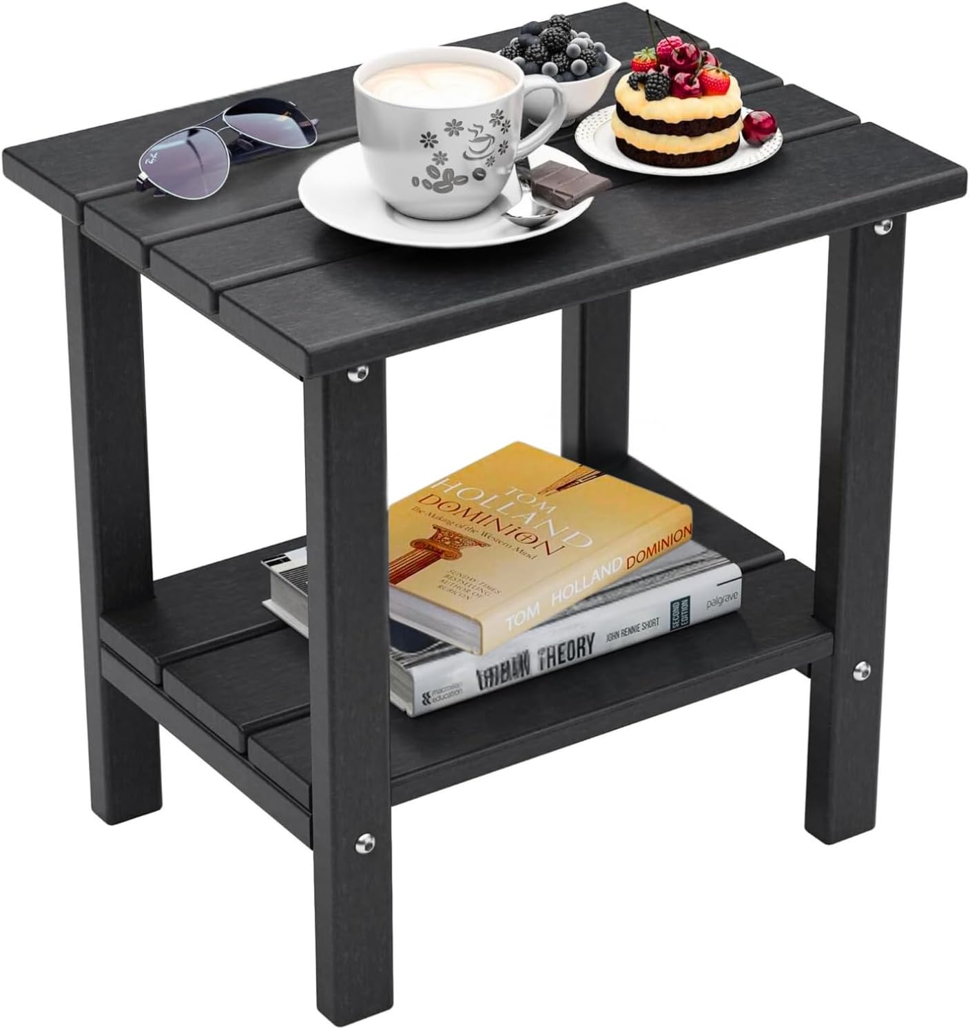 Weather Resistant Outdoor Side Table, Adirondack HDPE Small Outdoor Table, 2-Tier Small Patio Tables for Outside or Indoor, Black