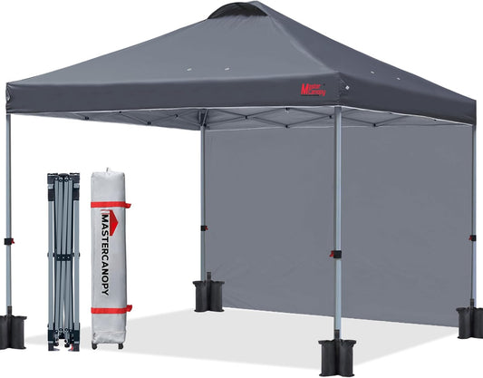 MASTERCANOPY Durable Pop-up Canopy Tent with 1 Sidewall (10'x10',Dark Gray)