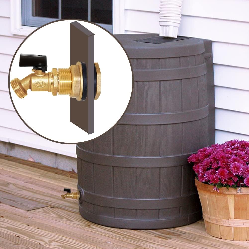 Joywayus Brass Water Container/Rain Barrel Spigot 3/4" Threaded Quarter Turn Ball Valve & 3/4" Female to 1" Male Threaded Bulkhead Fitting Water Tank Connector Fit for Garden Hose