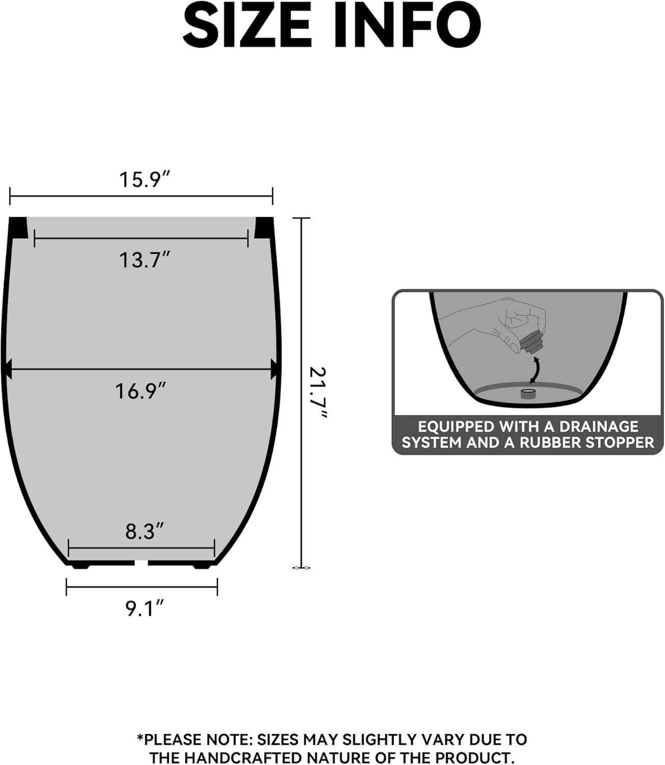 Kante 21.7 Inch Tall Concrete Planter, Large Indoor Outdoor Plant Pot with Drainage, Smooth Charcoal Finish with Warm Brown Interior, Ideal for Porch, Home, Garden, Patio