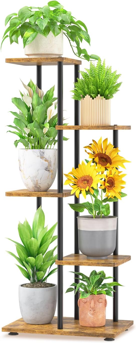 LASZOLA Black 4 Tiered Wood Plant Stand Indoor for Larger Heavy Duty Planter, Sturdy Multi Level Vertical Flowers Racks for Narrow Inside Floor, Decorate Shelving for Hold House Tree, Space Saving