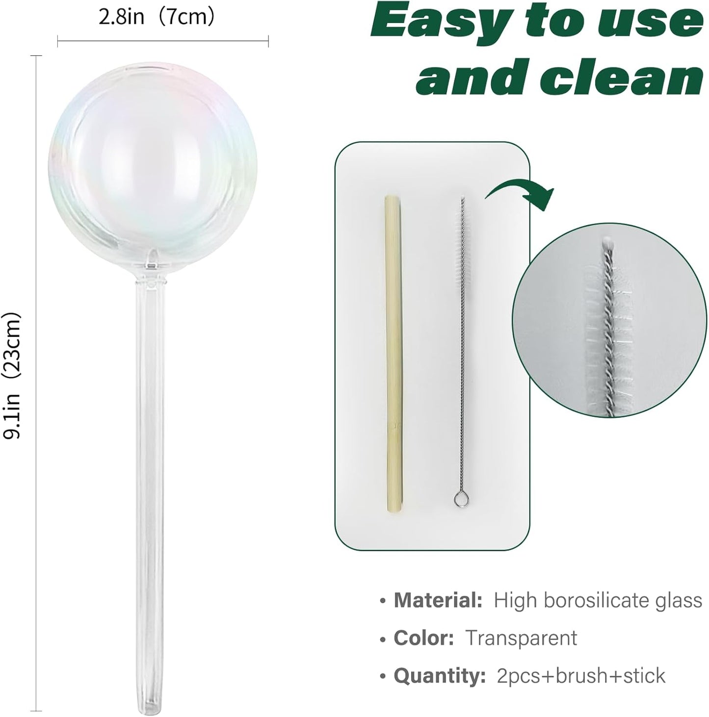 2 Pcs Glass Self Watering Globes, Iridescent Automatic Plant Waterer Bulbs Devices for Indoor & Outdoor Plants, Slow Release Watering Devices System for Various Plants (2pcs)