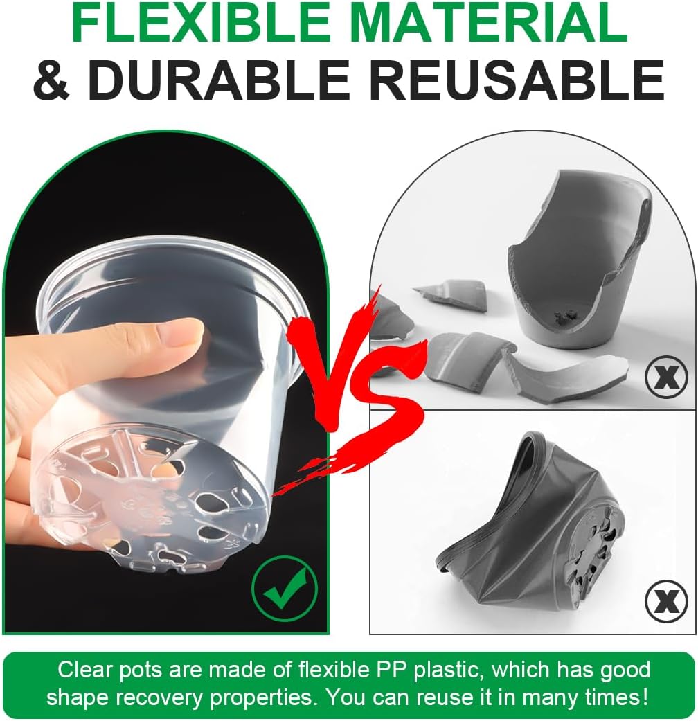 100 Pack 4 Inch Clear Plant pots with Drainage Holes, Transparent Nursery Seeding Pots, Flexile Seeds Starter Pots, Seeds Germination (4Inch,100P,Clear)