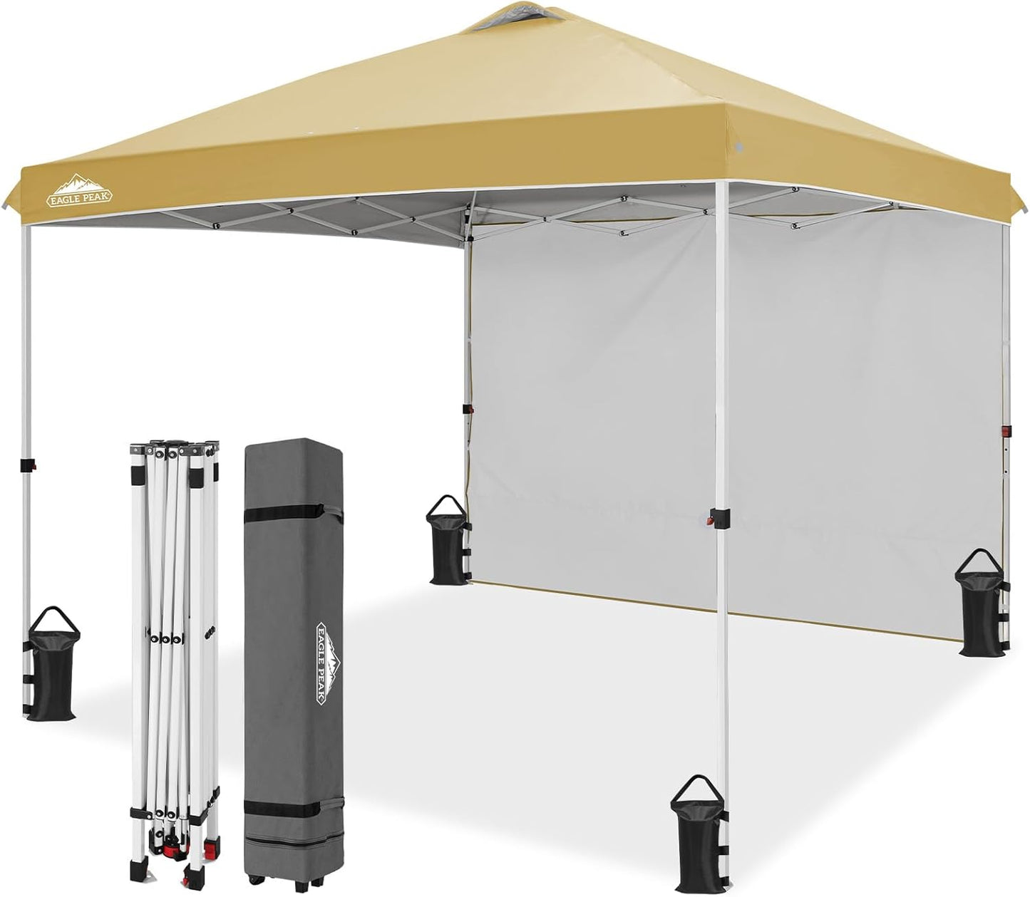 EAGLE PEAK Pop Up Canopy Tent with 1 Sidewall, Easy Setup Event Tent, Outdoor Sun Shade, Wheeled Carry Bag, Stakes and Guy Ropes, Instant Canopy 10x10, Beige