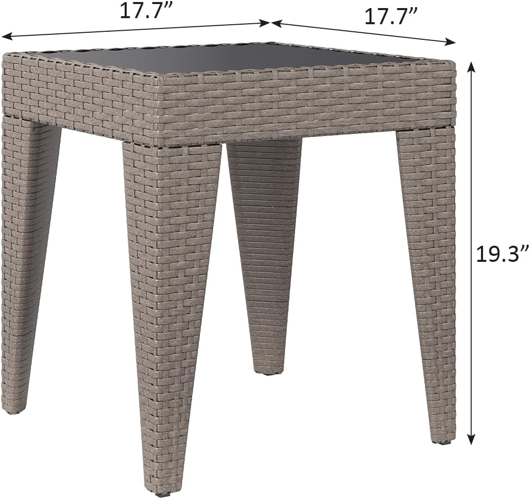 Outdoor Small Patio Table - PE Rattan Coffee Table, Wicker Side Table for Patio, Balcony & Porch, Durable & Iron Frame (1, Rattan Sesame)