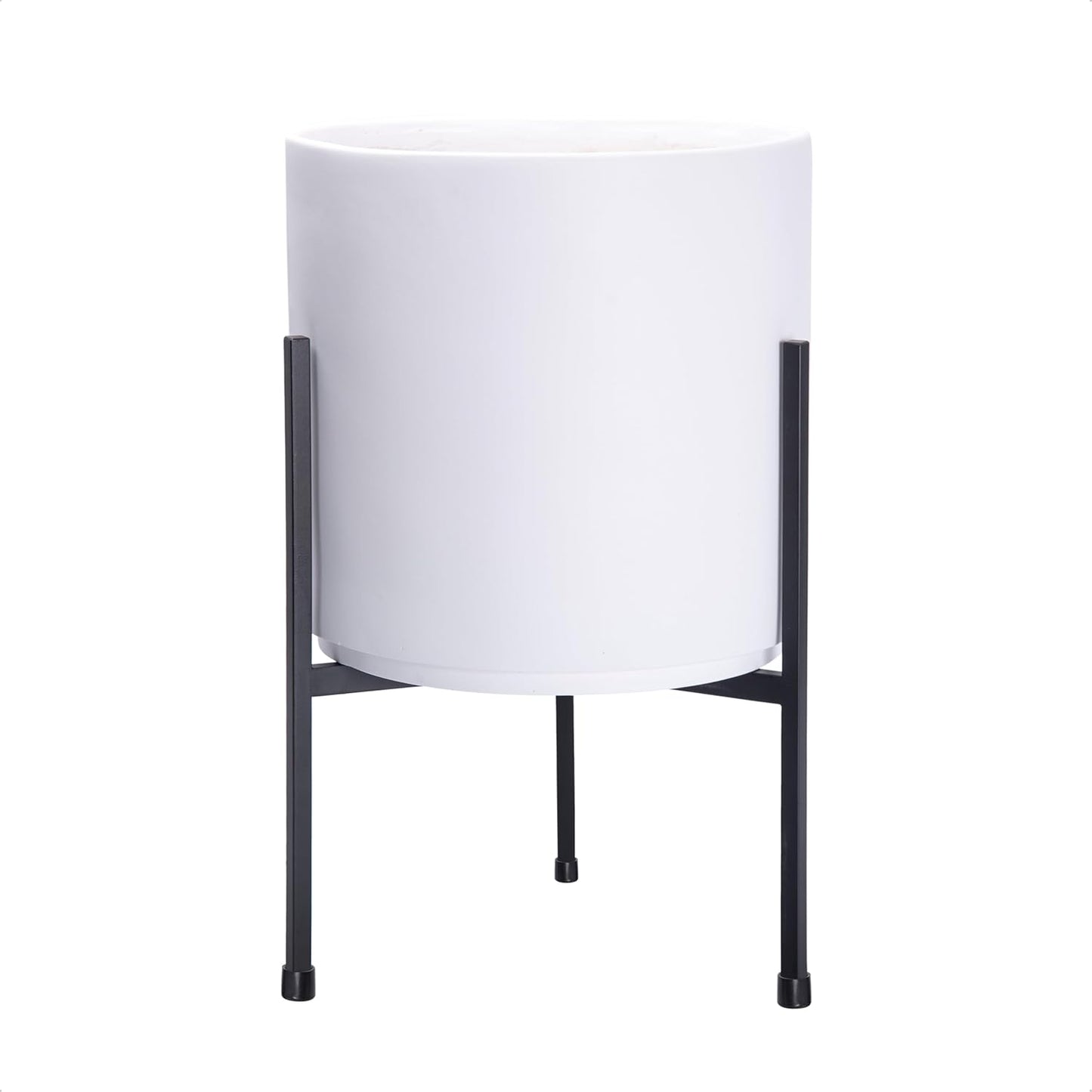 D'vine Dev Modern White Plants Pot Cylinder Planter with Heavy Duty Stand, Small 8 Inch Pot, 15 Inch with Stand Height, 96-T-A-1