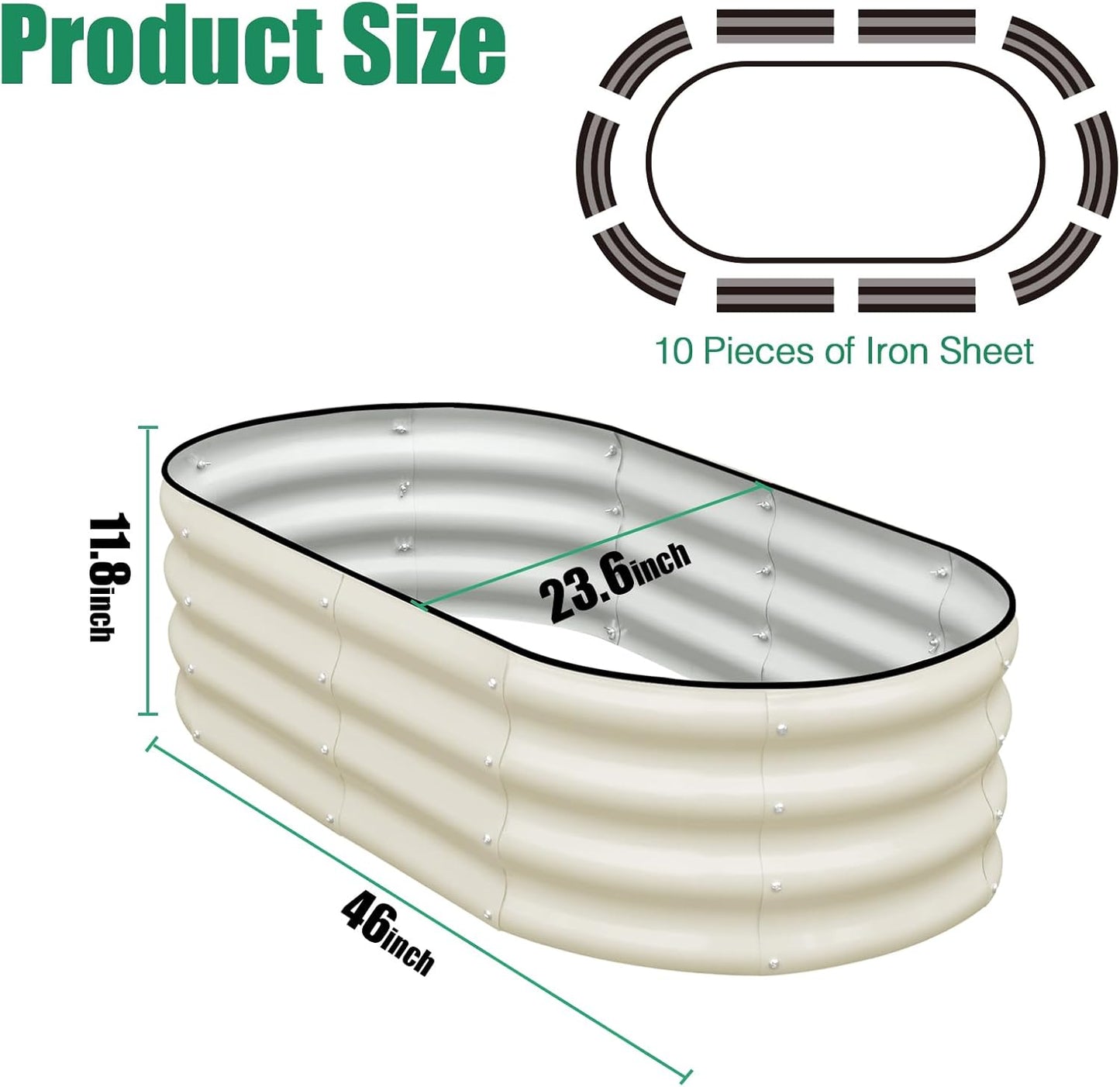 SnugNiture Galvanized Raised Garden Bed, 4x2x1ft Oval Metal Planter Box for Planting Outdoor Plants Vegetables
