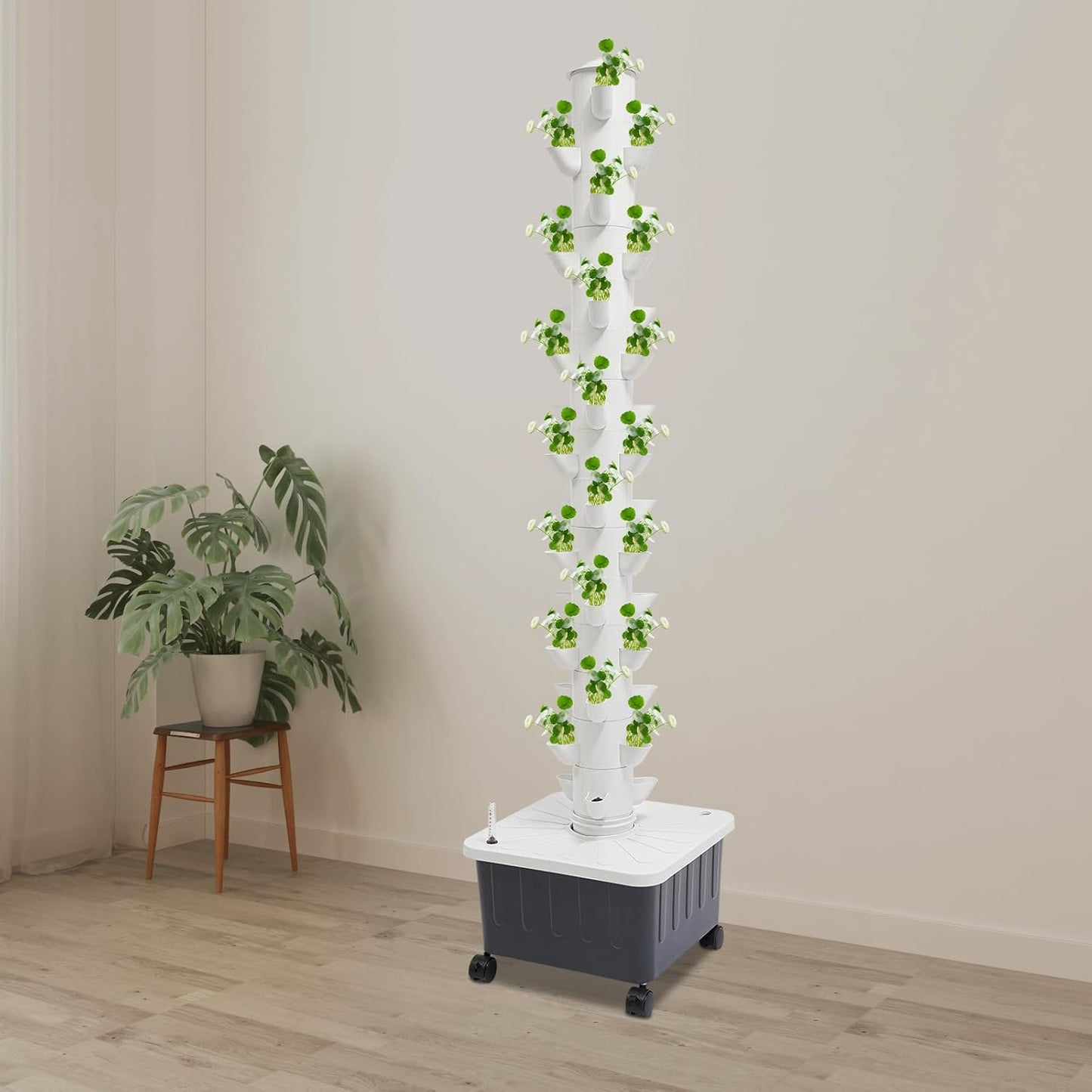 Hydroponics Vertical Growing Kit with Grow Lights 45 Plants Garden Hydroponic Growing System Outdoor Outdoor Indoor Vertical Garden Planter Tower with Automatic Watering for Herbs Fruits Vegetables