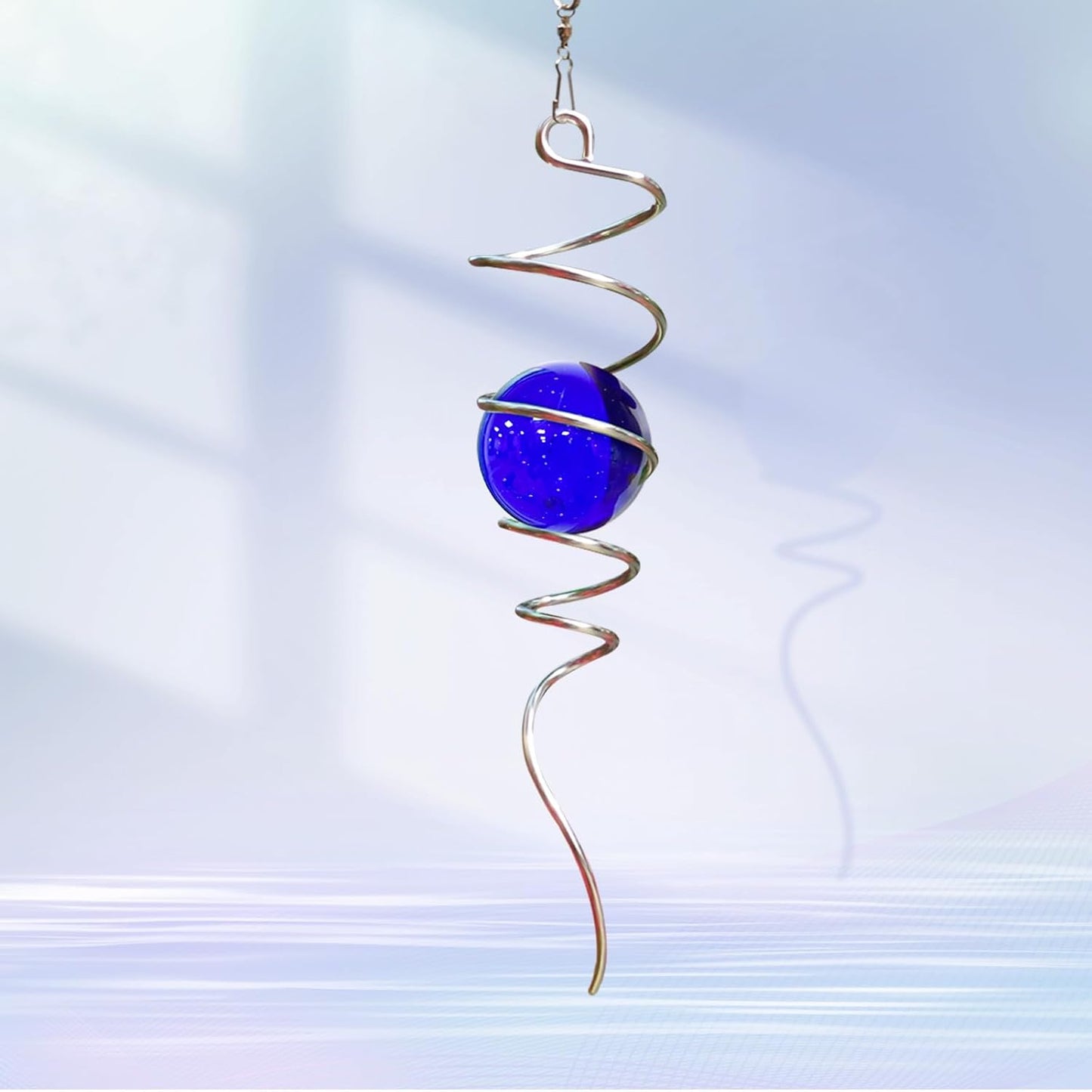 Gazing Ball Spiral Tail with Dark Blue Glass Orb, Wind Spinner Stabilizer for Wind Spinners, Hanging Decoration Decor for Garden Yard Patio Outdoor Indoor, Creative Gift, 13in Height