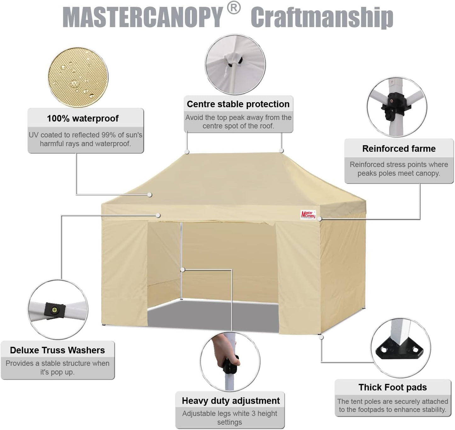 MASTERCANOPY Heavy Duty Pop-up Canopy Tent with Sidewalls (10x15,Beige)