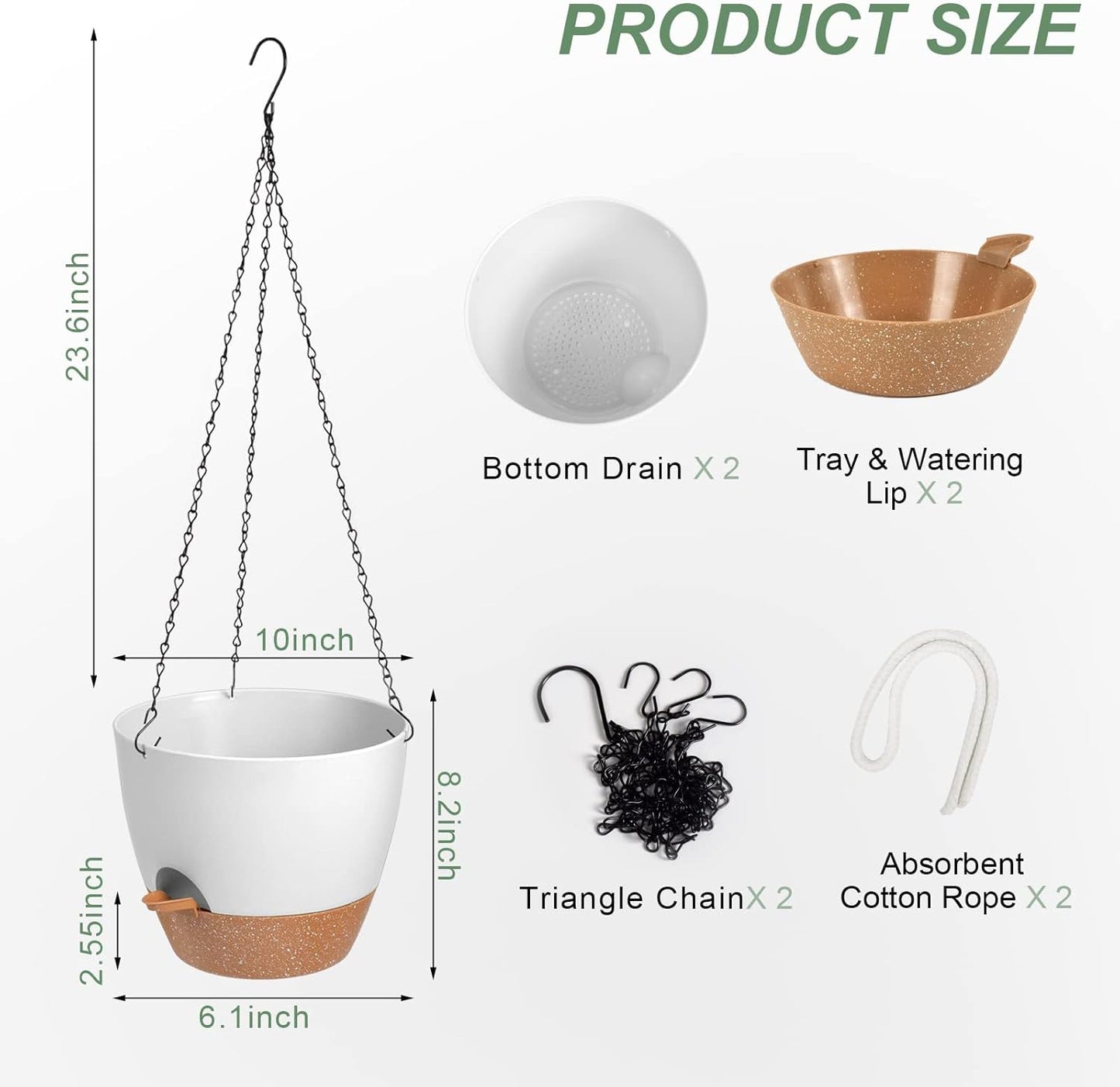 Hanging Planters for Indoor Outdoor Plants, 2 Pack Self Watering Hanging Pot with Drainage Holes & Removable Tray (White, 10'')