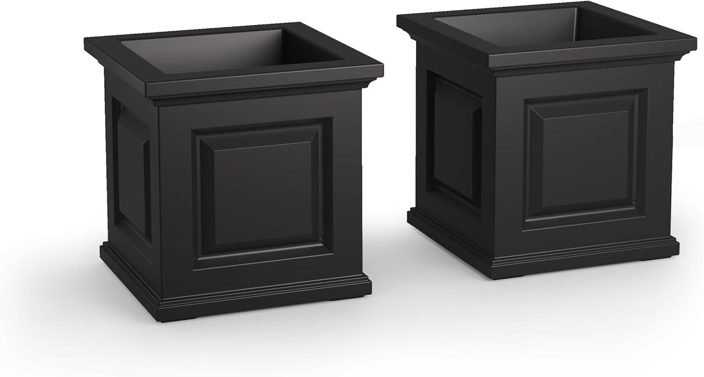 Mayne Nantucket 16-Inch Square Planter, 2-Pack – Self-Watering, Weather-Resistant Planter for Flowers – Durable Outdoor Design for Patio, Porch, or Entryway