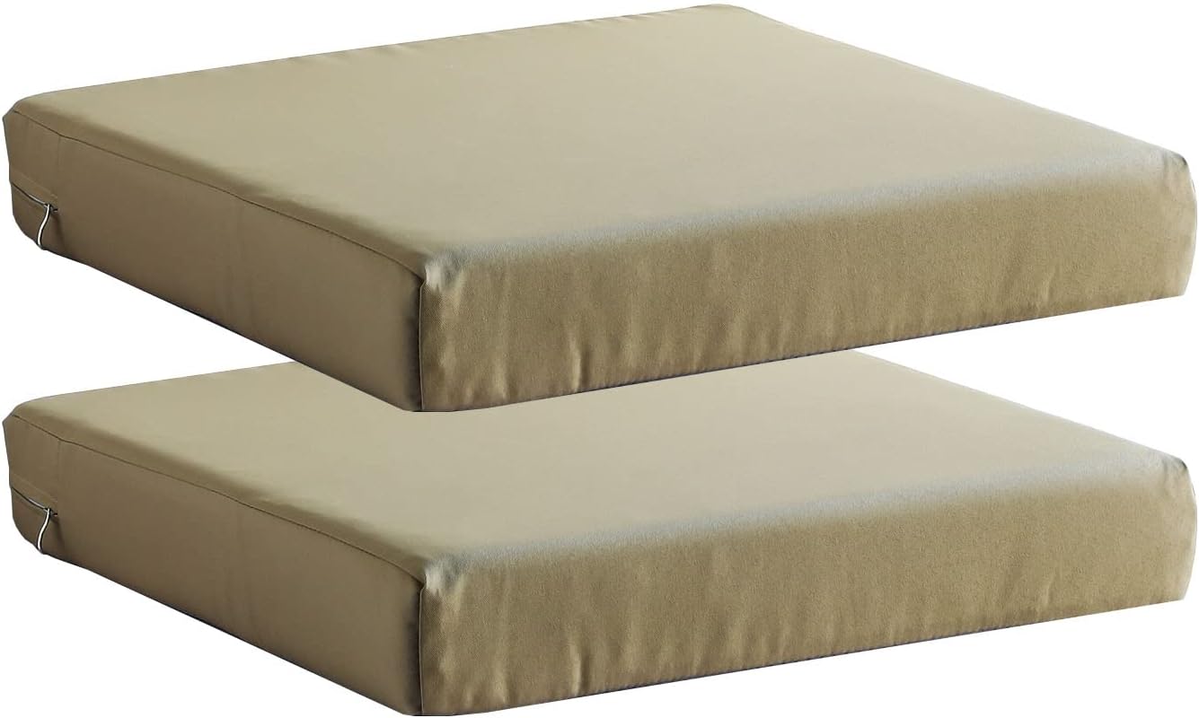 Patio Chair Cushions Non Slip Bottom Chair Pad with TiesSet of 2 Waterproof Square Outdoor Seat Cushion Replacement for Garden Swing Furniture 18x18 Inch, Light Khaki