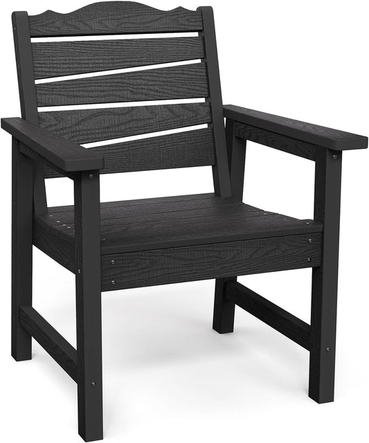 Weatherproof Patio Chair, Poly Lumber Outdoor Patio Chairs with Ergonomic Curved Seat, 400lbs Capacity Outdoor Dining Chairs for Garden, Porch, Lawn & Backyard, Black
