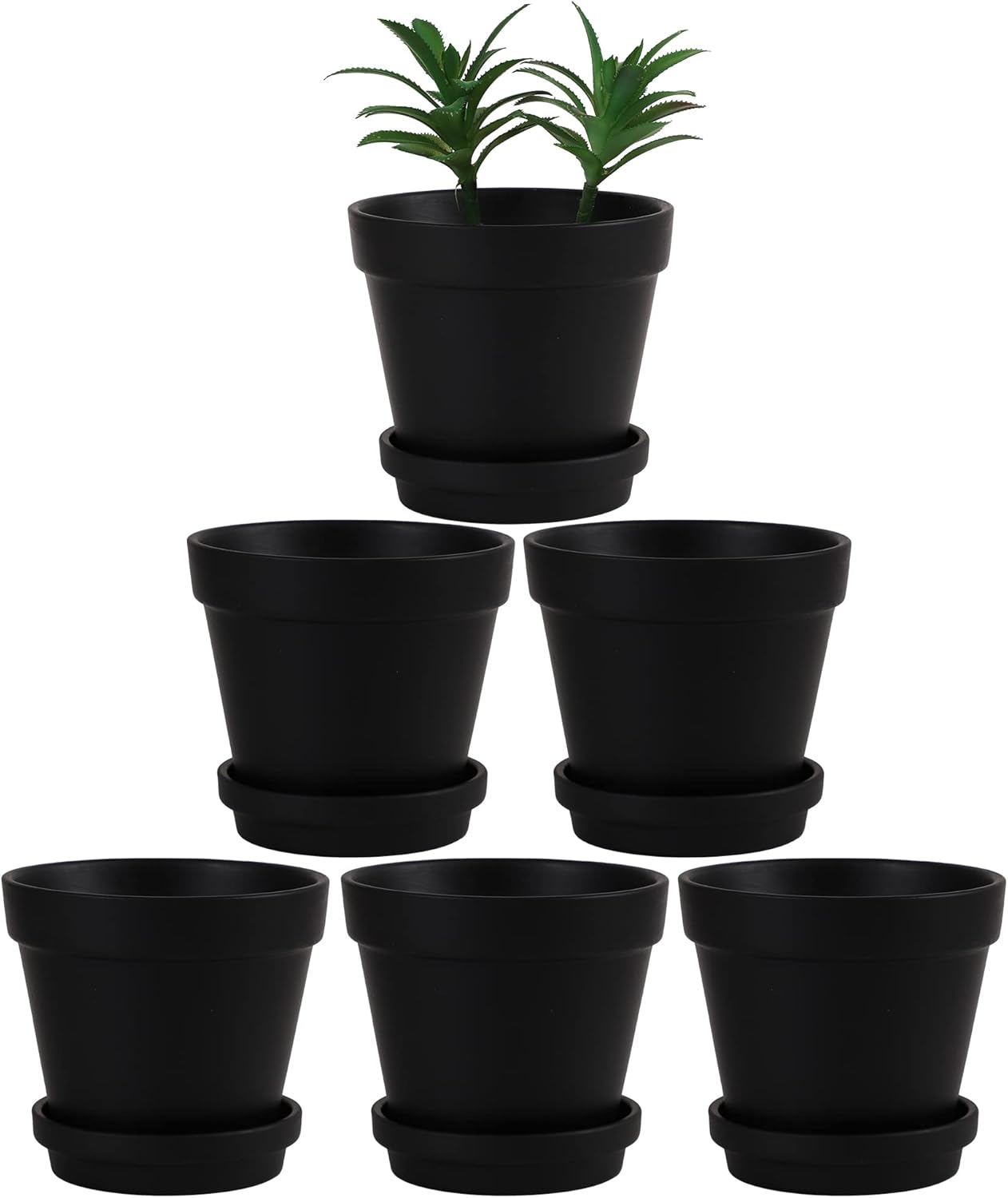 Terra Cotta Pots with Saucer- 6-Pack Large Terracotta Pot Clay Pots 5.5'' Clay Ceramic Pottery Planter Cactus Flower Pots Succulent Pot with Drainage Hole- for Plants,Crafts terra cotta planter(Black)