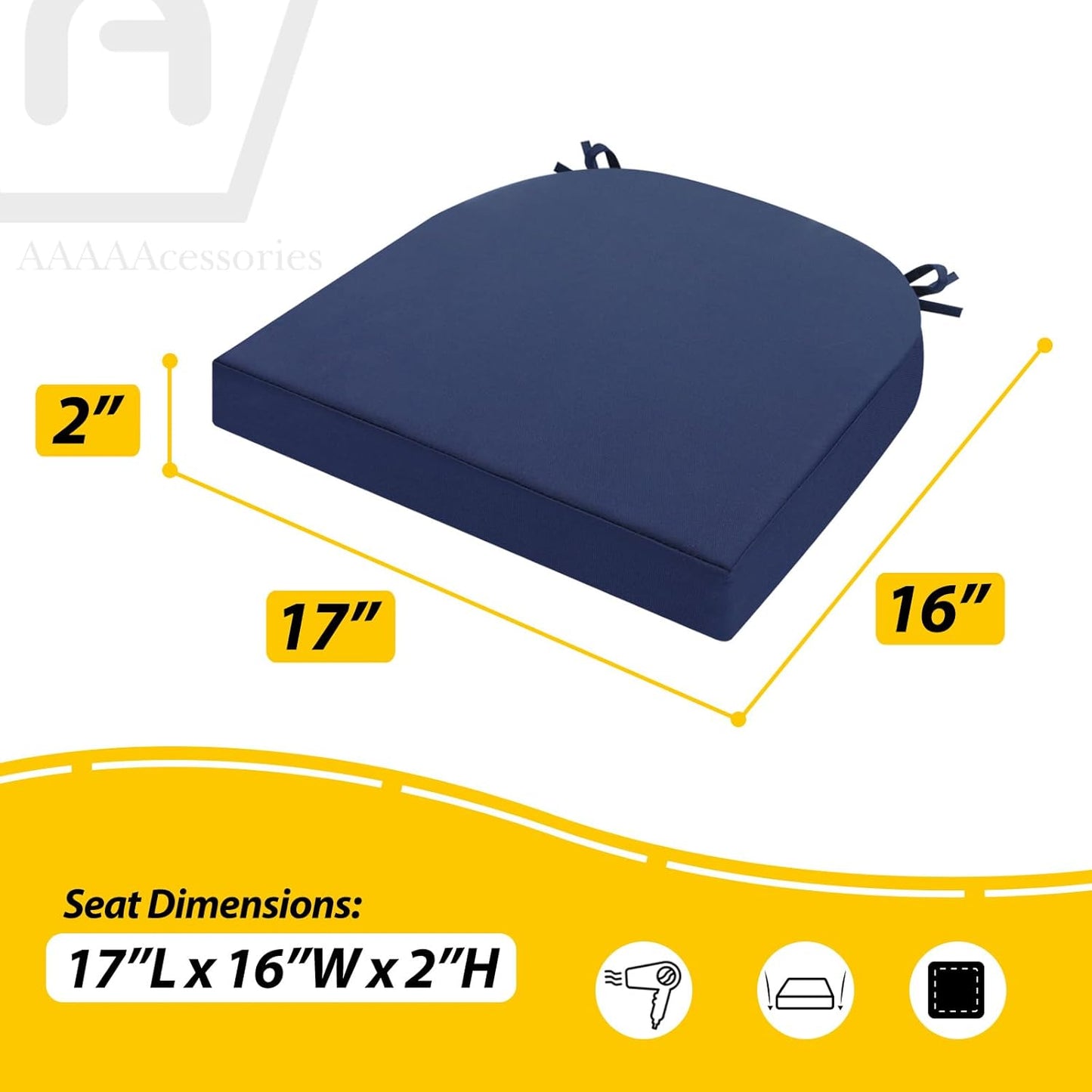 AAAAAcessories Outdoor Seat Cushions for Chairs, Waterproof, Fade-Resistant Patio Furniture Replacement Cushions, 17" x 16" x 2", Set of 4, Navy Blue