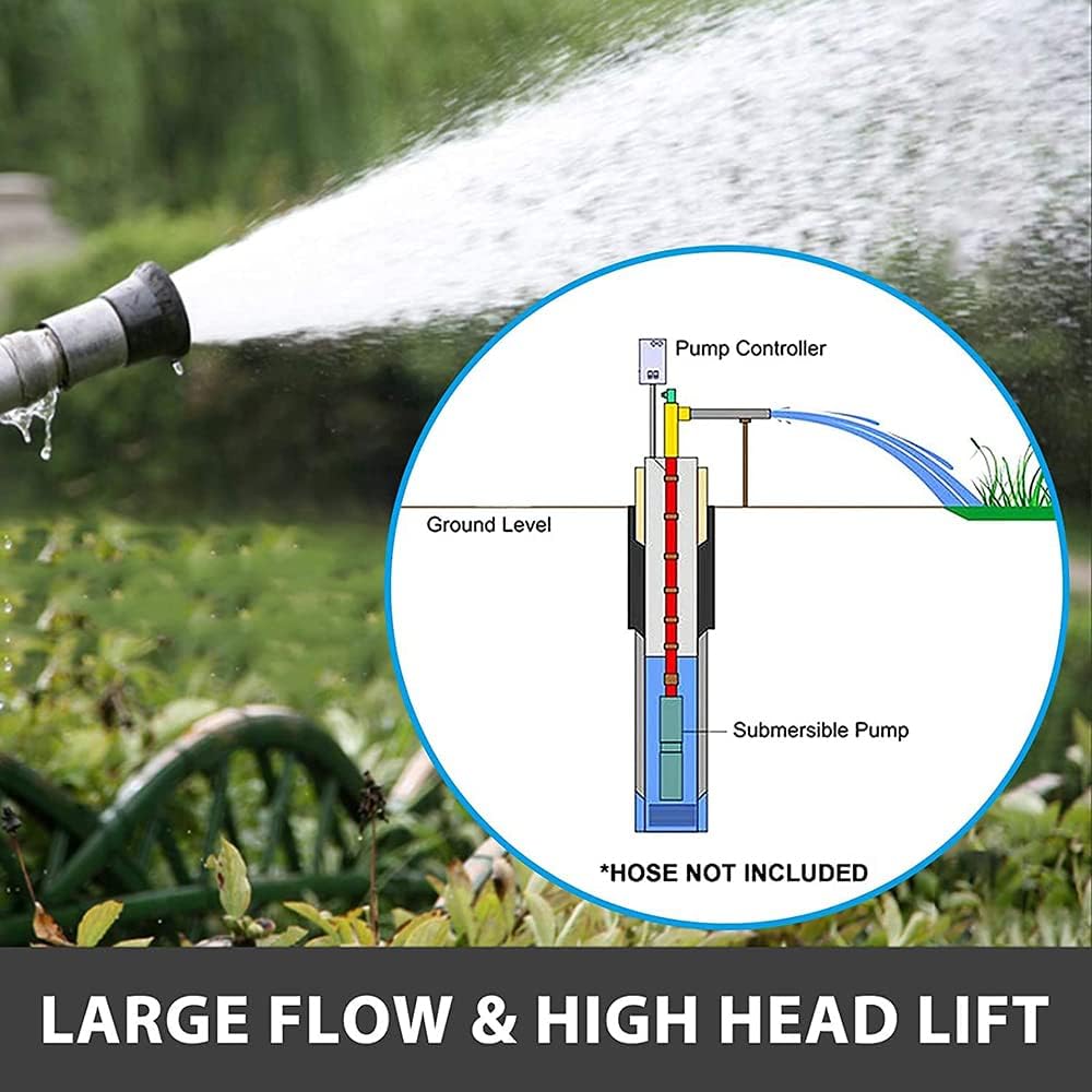 12 V DC Submersible Pump 250 W Submersible Pump for Deep Well 25 m 4000 L/H Deep Well Pump 3 Inch Submersible Water Pump Made of Stainless Steel 1 in Output Used for Irrigation in the