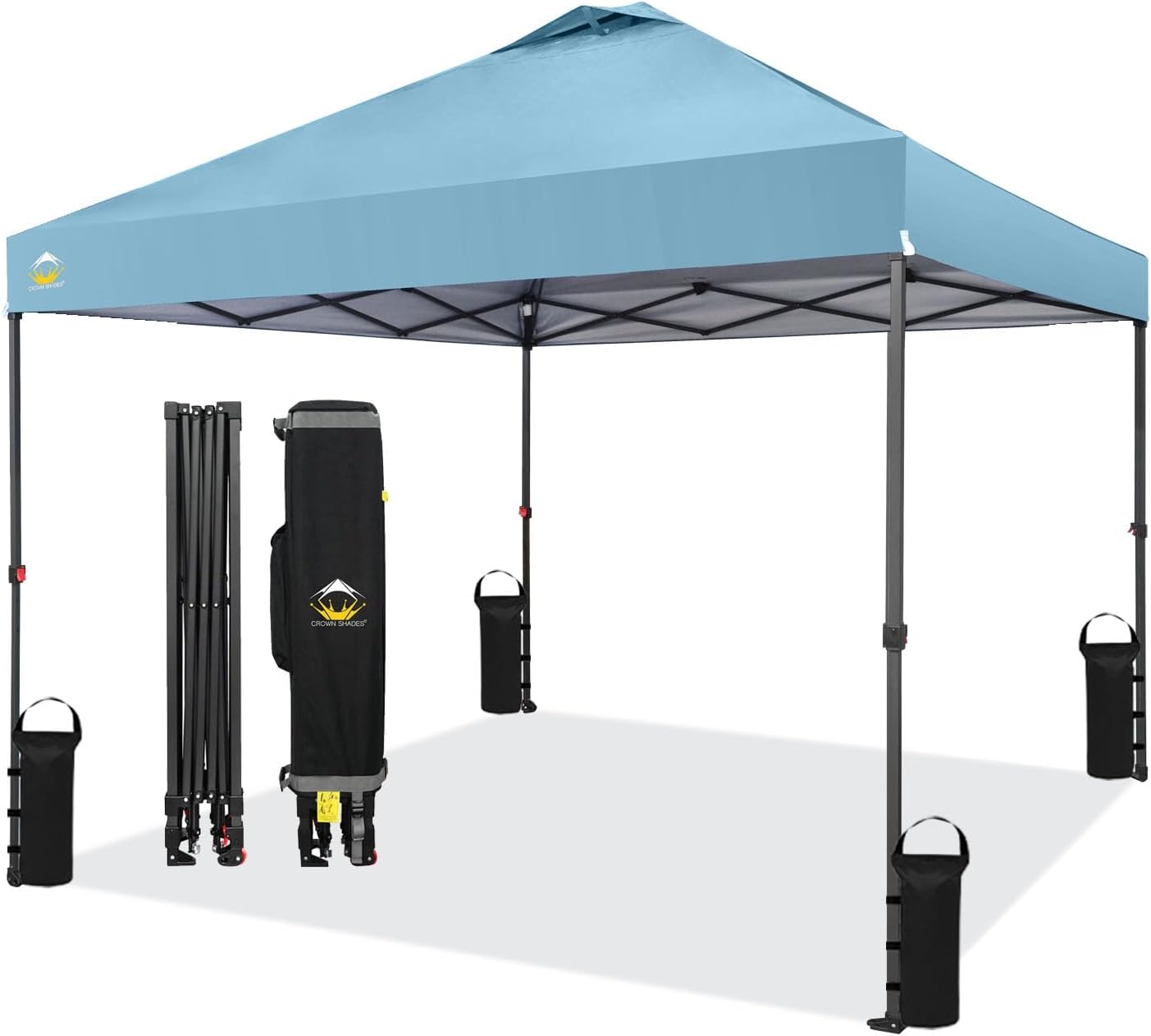 CROWN SHADES 10x10 Pop Up Canopy Tent - Patented Center Lock One Push Instant Outdoor Canopy Beach Tent with STO-N-Go Bag 8 Stakes & 4 Sand Bags，Cyan Blue