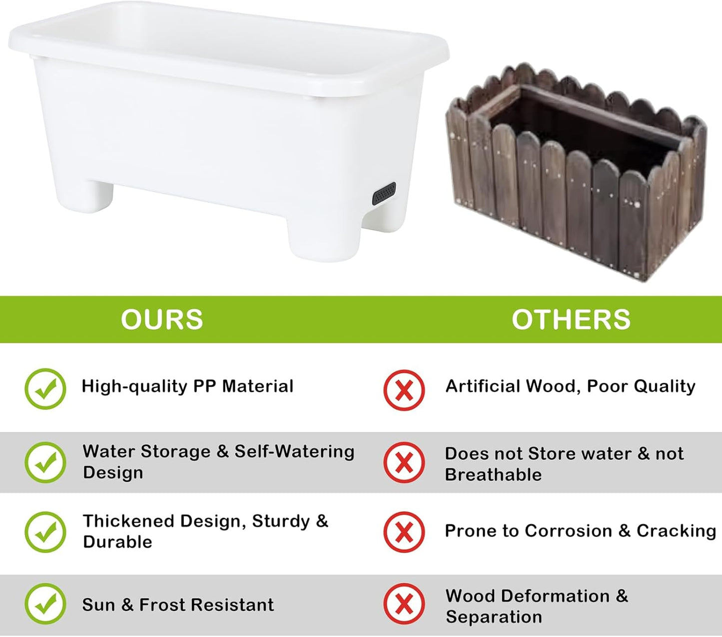 Self-Watering Rectangle Planter Boxes 8-Pack, 15.7-Inch Window Box Planter with Drainage Holes & Trays, Pots for Vegetables, Herbs, Flowers, Garden Windowsill Balcony (White, 15.7*8.3*7.1 inch)
