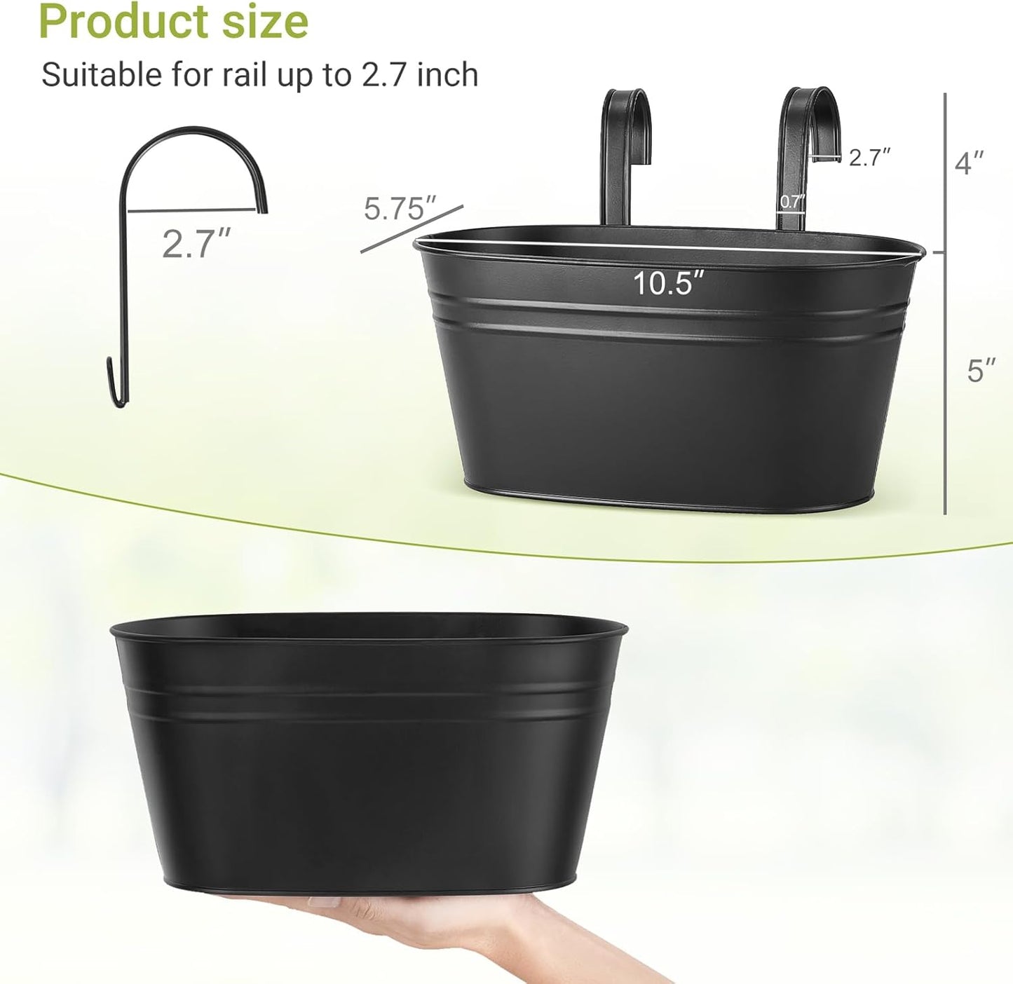 Dahey Metal Iron Hanging Flower Pots for Railing Fence Hanging Bucket Pots Countryside Style Window Flower Plant Holder with Detachable Hooks Home Decor,Black,5 Pcs