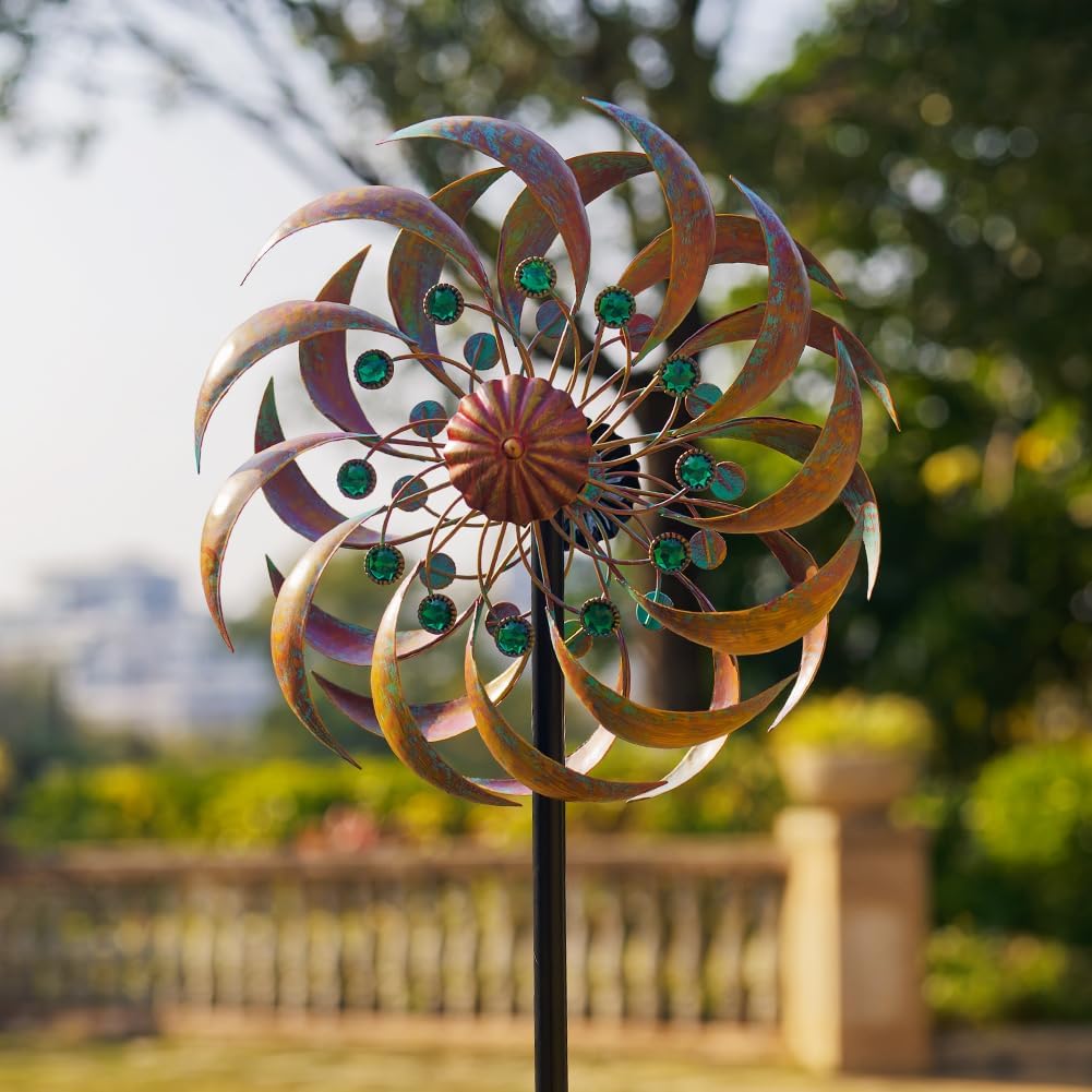 VEWOGARDEN Garden Metal Wind Spinners Outdoor Kinetic Wind Sculptures & Spinners for Yard Lawn Patio Decorations, Patina