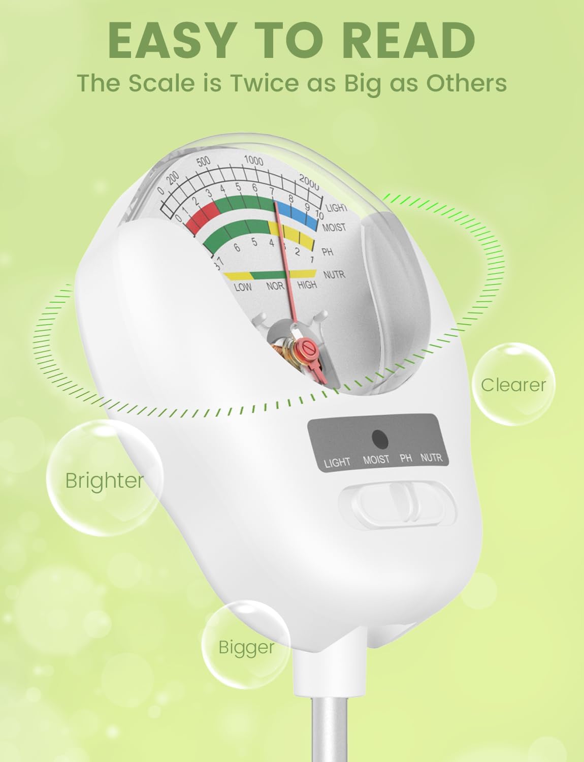 4-in-1 Soil Test Kit, Soil Moisture Meter, pH Meter, Light & Nutrient Tester for Indoor/Outdoor Plants, Garden, Farm, Lawn Care-No Battery Needed (4-in-1 Soil Test)