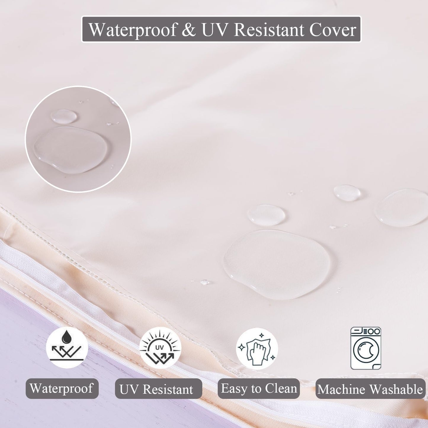 15 x 15 Inch Round Cushions for Outdoor Furniture Non-Slip Waterproof Patio Bistro Chair Cushion with Ties Bar Stool Seat Cushion for Kitchen Chairs Set of 4, Beige