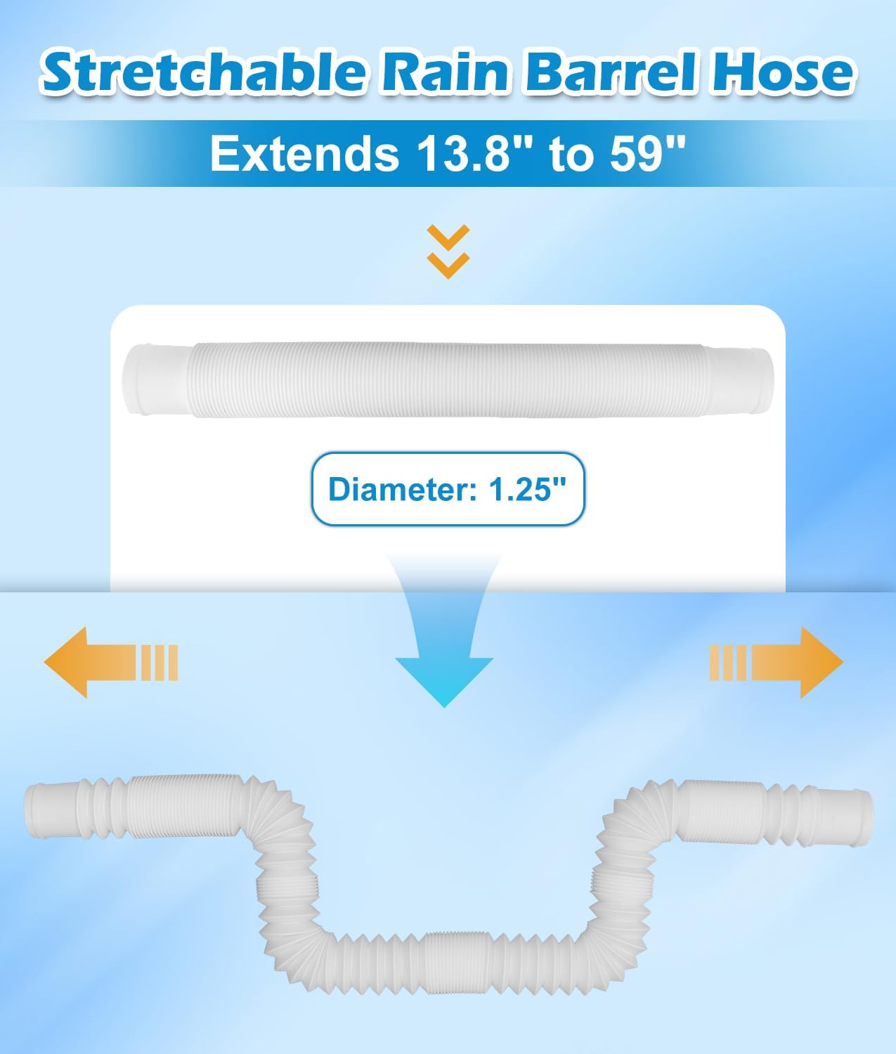 WADEO Rain Barrel Hose Connector, Compatible with Downspout Diverters(1.25'' Outlet Diameter) & Links Rain Barrels for Increased Storage