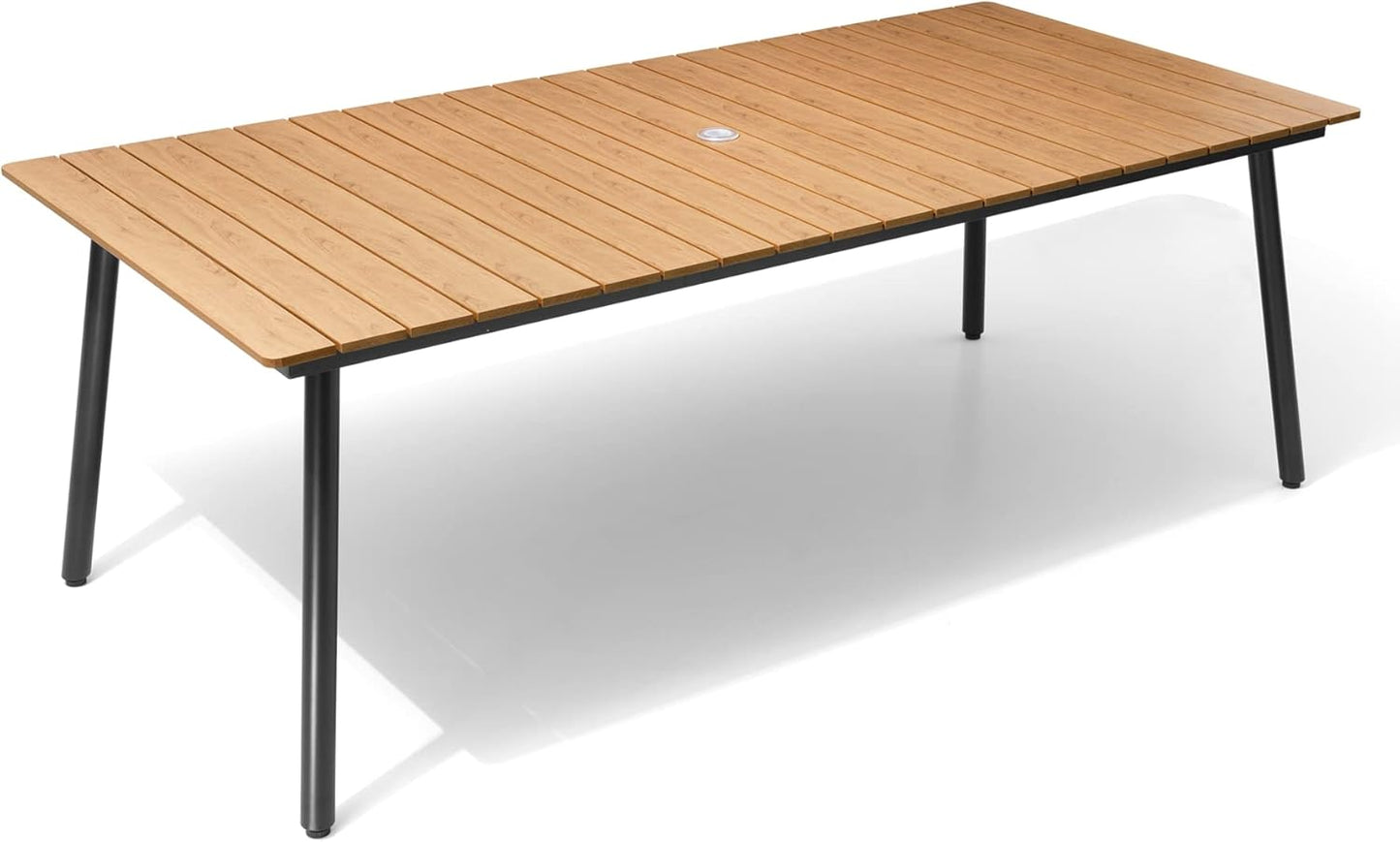 Outdoor Dining Table for 6-8, 82.7 inch Patio Dining Table with Wooden-Like Top and Aluminum Frame, Rectangular Table with Umbrella Hole Outdoor Furniture, Brown