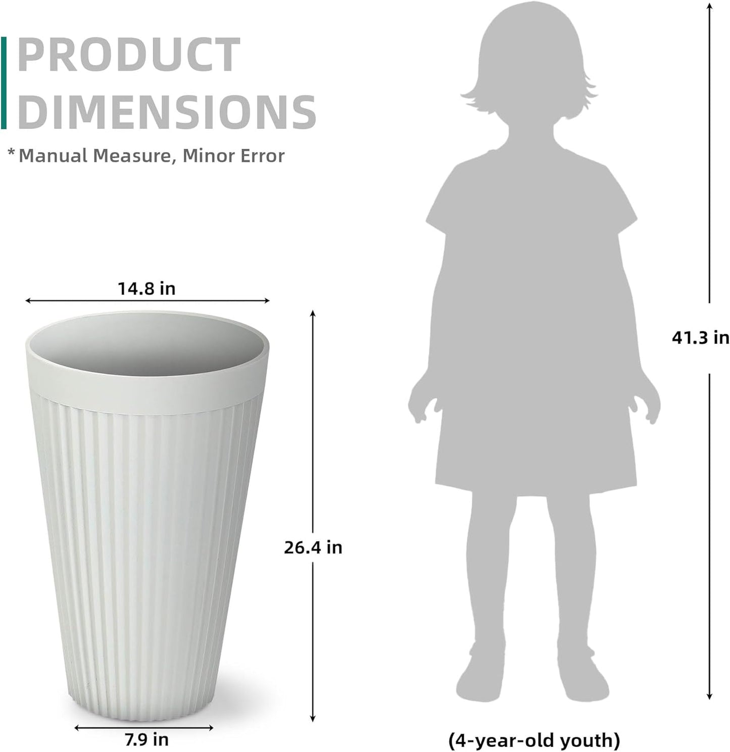 20" Resin Tall Planters for Outdoor Plants,Set of 2 Matt White Large Flower Pots with Handmade Fluted Texture,Heavy-Duty and Weather-Resistant for Year Round Indoor Outdoor use