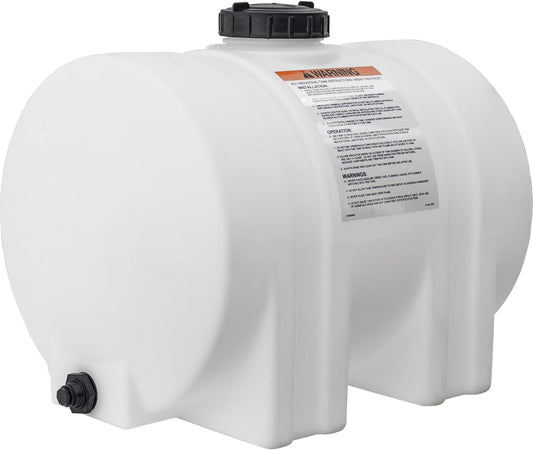 Romotech 82126189 Horizontal Polyethylene Reservoir Water Tank w/Legs, 35 gal, Made In USA, Natural Poly Tank For Non-Flammable Liquids, UV-Resistant, Ideal for Agricultural Use, RV Water Storage
