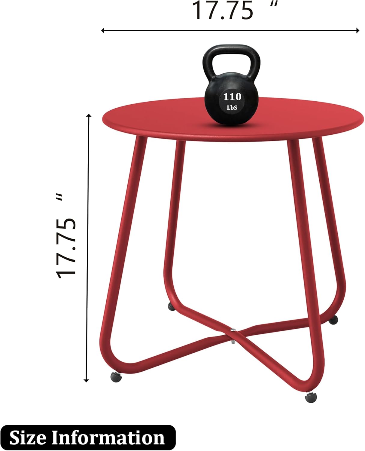 Patio Side Table Waterproof Round Metal Steel Weather Resistant Portable Outdoor and Indoor End Table for Garden Balcony Yard, Dark Red