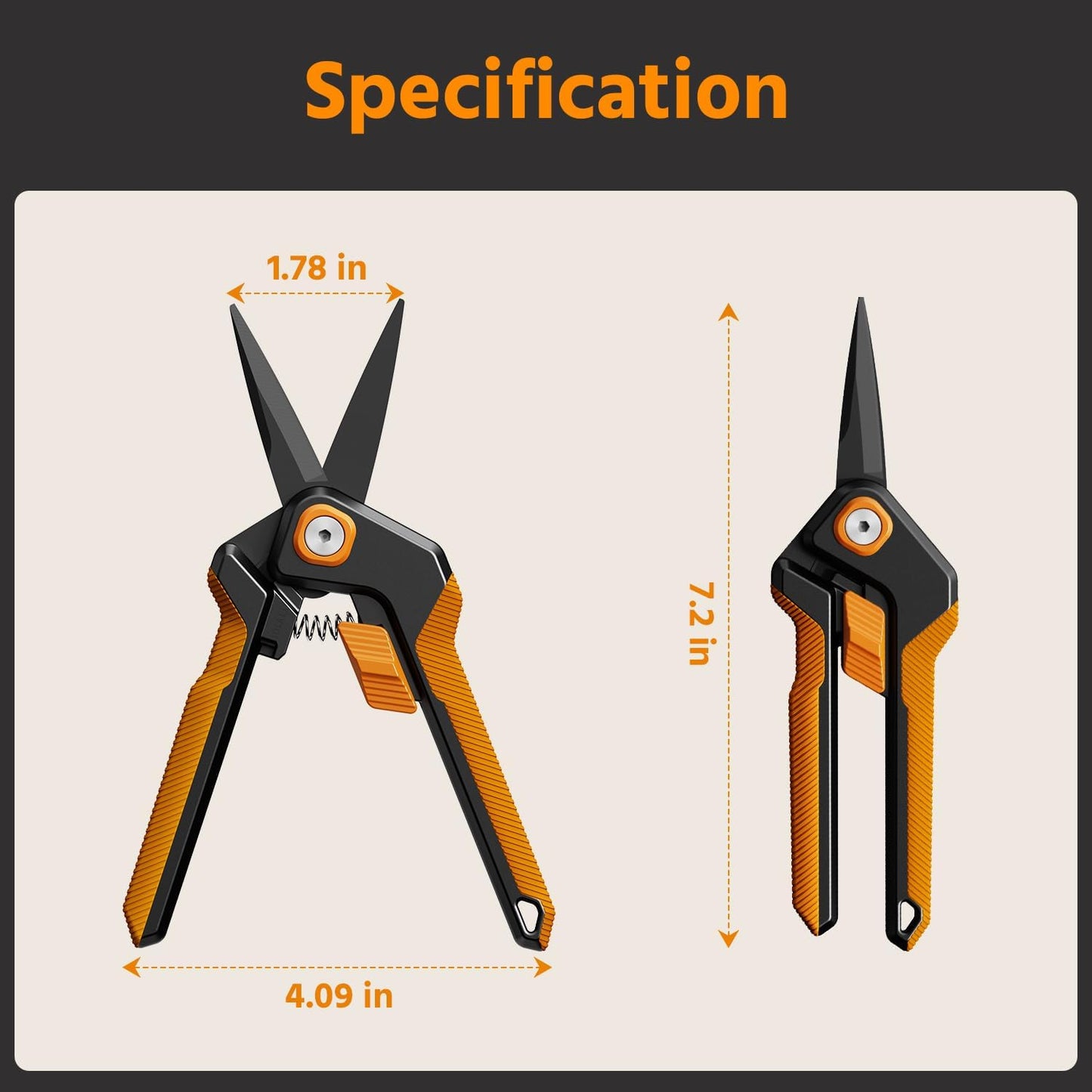 PrunePro Garden Scissors Pruning Shears Sharp Stainless Steel Non-Stick Teflon Coating Blade for Precise Cuts Garden Snip Bonsai Clippers for Plants Rose Flower Orange 2 Pack