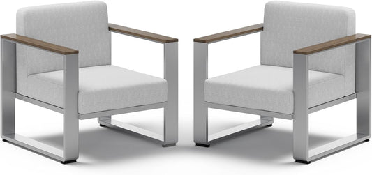 Aluminum Outdoor Patio Furniture, 2 Pieces Armchairs, All-Weather Metal Modern Outside Single Sofa for Deck, Porch (LightGray)