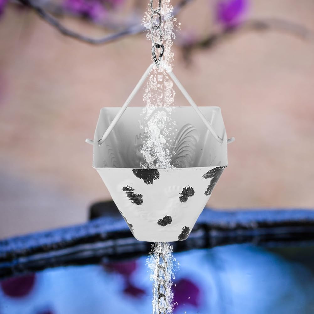 7.8FT Rain Chain for Outside, Rain Chain with 10 Rooster Cups Adjustable Rain Chains for Gutters, Eaves, Drainage, Replacement for Downpout