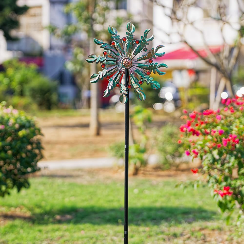 DREAMSOUL 13" Dia Wind Spinners Outdoor with 5 Prong Stakes, Kinetic Wind Spinner Metal Spinners for Yard and Garden