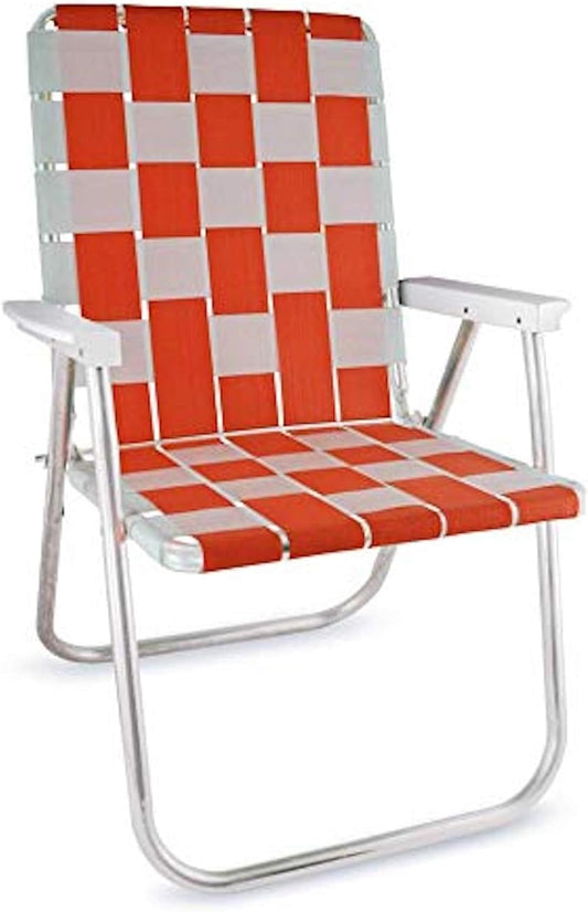 Lawn Chair USA Folding Aluminum Outdoor Patio Lawn Chair | Heavy-Duty Webbed Chairs for Camping, Sports, Beach, Yard & Tailgating | Lightweight Portable | Classic - Orange/White