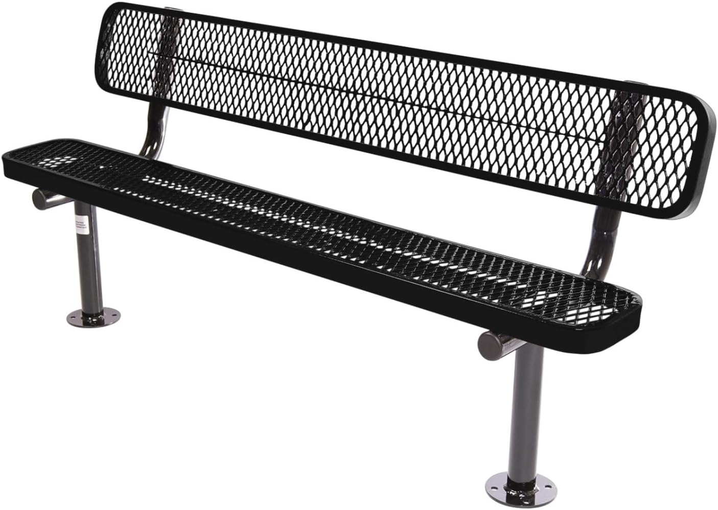 Coated Outdoor Furniture Heavy-Duty Outdoor Bench Thermoplastic Coated, Expanded Metal, Commercial-Grade Seating, Made in America (Surface with Back, 6 Ft, Textured Black)