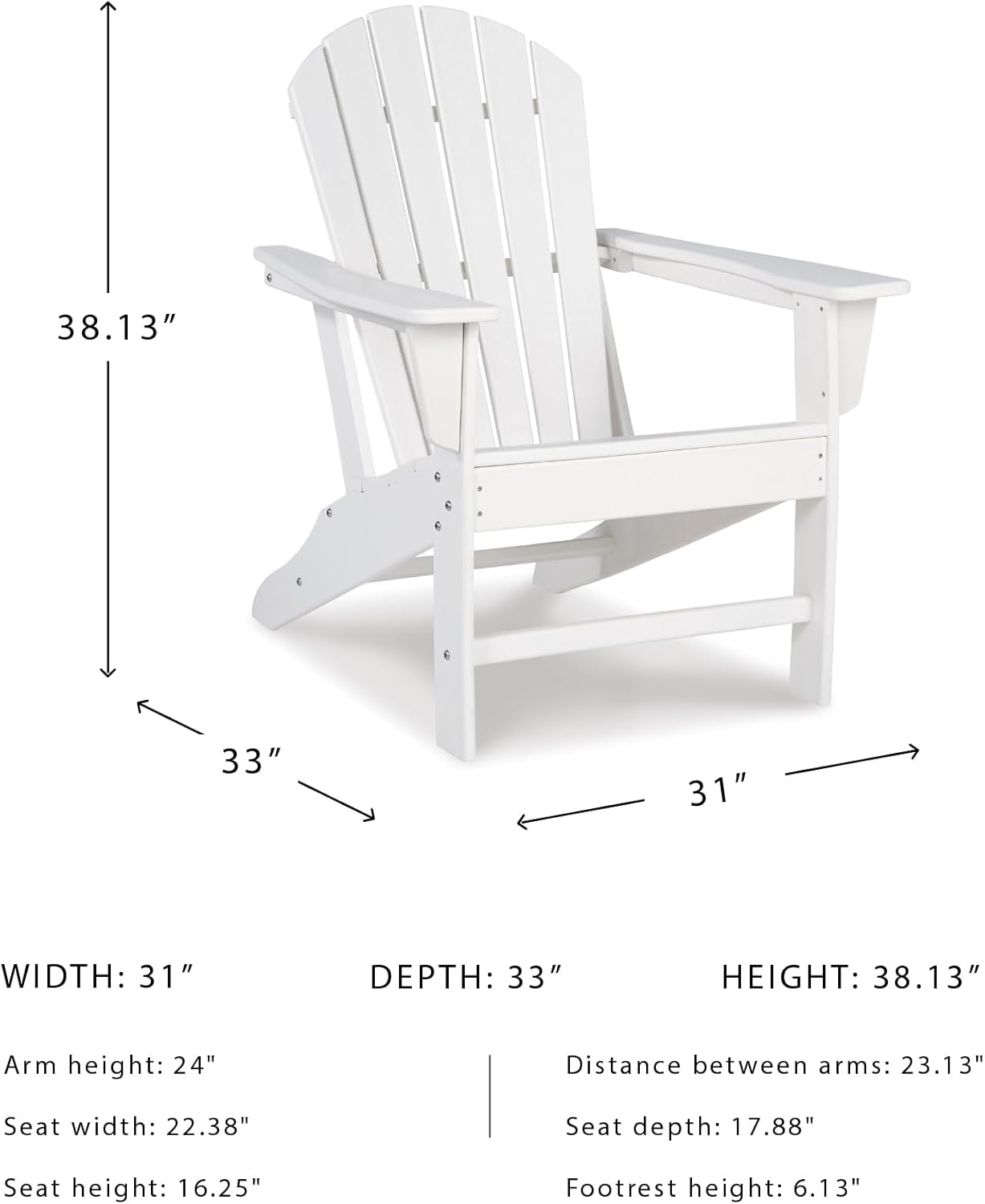 Signature Design by Ashley Sundown Treasure Outdoor Patio HDPE Weather Resistant Adirondack Chair, White