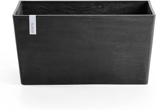Ecopots Paris Durable Modern Rectangular Indoor/Outdoor Recycled-Based Composite Flower Planter, Dark Grey, 23.5"