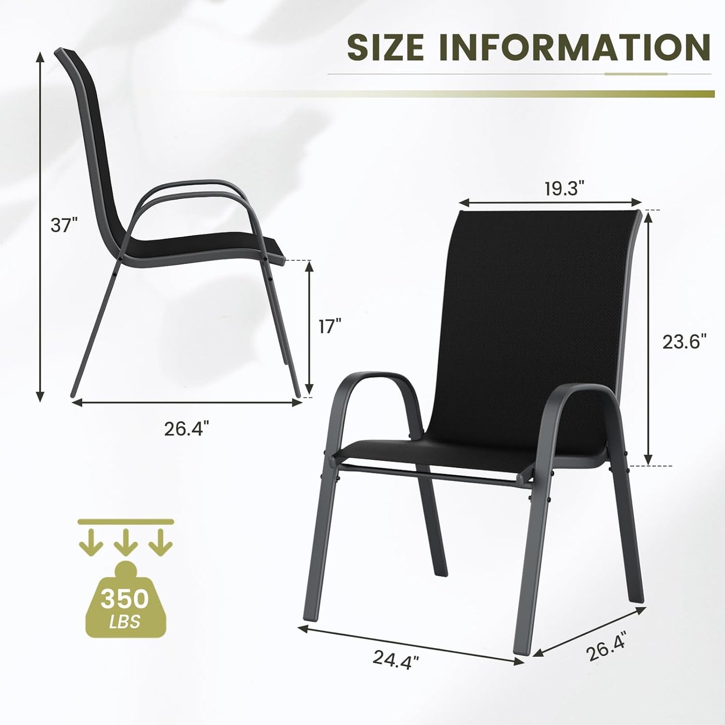 UDPATIO Patio Chairs Set of 8, Stackable Outdoor Dining Chairs with High Back, Breathable Textilene Fabric Outdoor Chair All Weather, 350LBS Capacity for Garden, Backyard (Black)