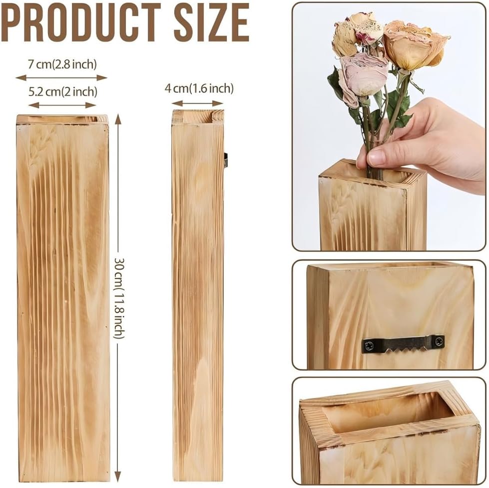 Wall Planters for Indoor Plants, Wood Wall Planter Vase Wall Decor for Living Room, Decorative Vases for Dried Flowers, Brown