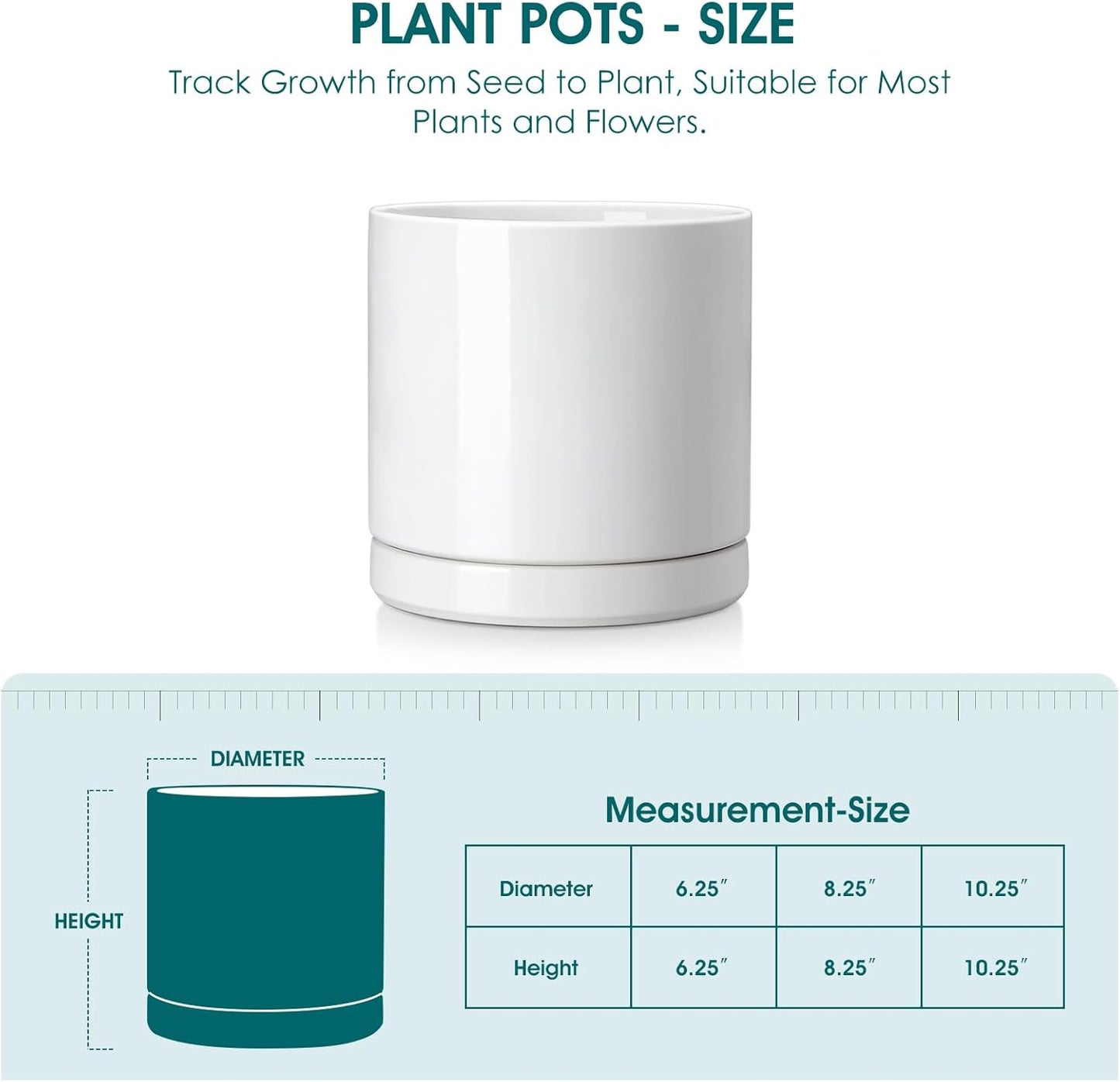 vancasso Ceramic Plant Pots, 8.25 Inch Ceramic Pot for Plants, Planters Pots for Indoor Plants with Drainage Holes, Flower Pot for Indoor House Plant, White