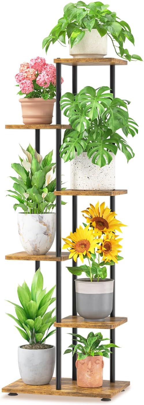 LASZOLA Black 5 Tiered Wood Plant Stand Indoor for Larger Heavy Duty Planter, Sturdy Multi Level Vertical Flowers Racks for Narrow Inside Floor, Decorate Shelving for Hold House Tree, Space Saving