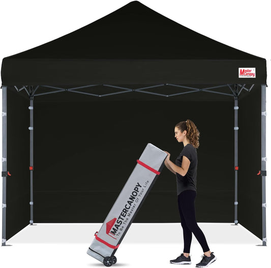 MASTERCANOPY Heavy Duty Pop-up Canopy Tent with Sidewalls (8x8,Black)
