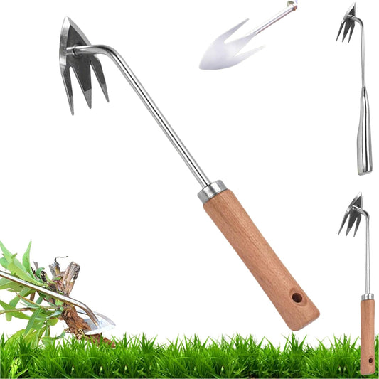 Weed Puller Tool,Weed Remover Tool for Lawn and Garden,Weeder Tool 3 Teeth Manganese Steel with Long Handle,Weeding Artifact Uprooting for Gardening Backyard Farm (Brown)