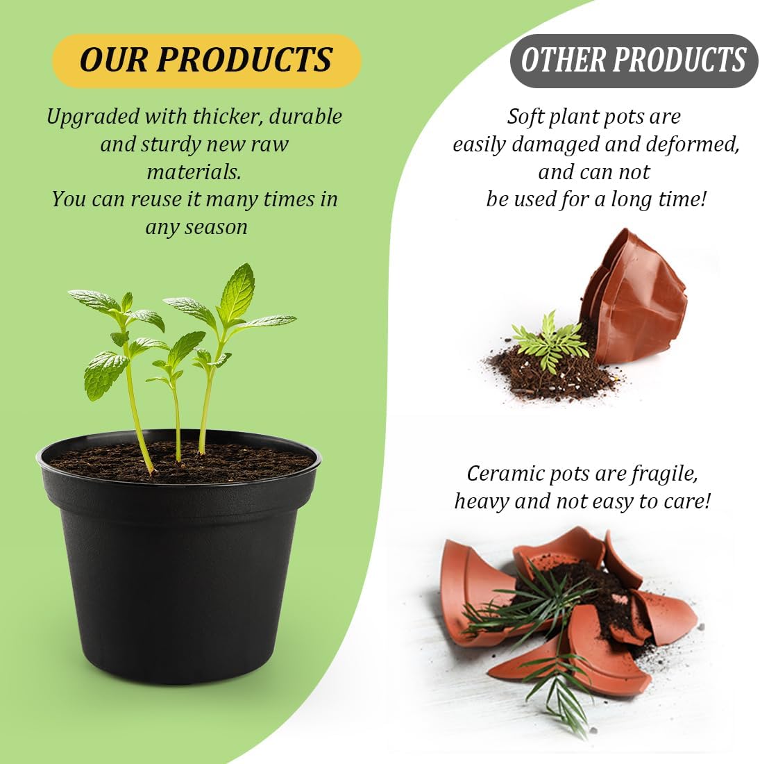 60 Pack 3 Inch Black Nursery Pots - Plastic Seedling, Seed Starter, Germination Pots with Drainage for Plants, Succulents, Flowers, Transplanting Gardening Gifts