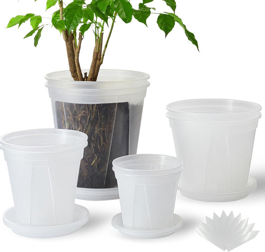 Large Clear pots for Plants, 8 pcs 5/6/7/8 inch Thick Plastic Nursery pots for Plants with Drainage Holes for Monstera Plant Live,Succulents etc - Indoor and Outdoor use