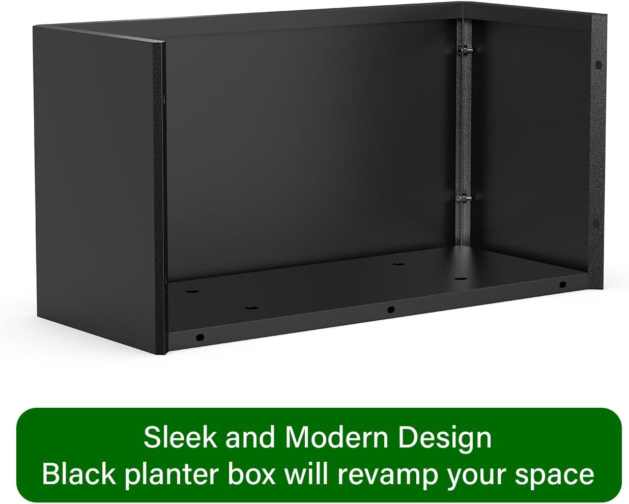 Outdoor Metal Planter Box - Rectangular Trough, All-Weather Durable with 4 Drainage Holes, 25x11x13 Inches for Porch & Patio, Black