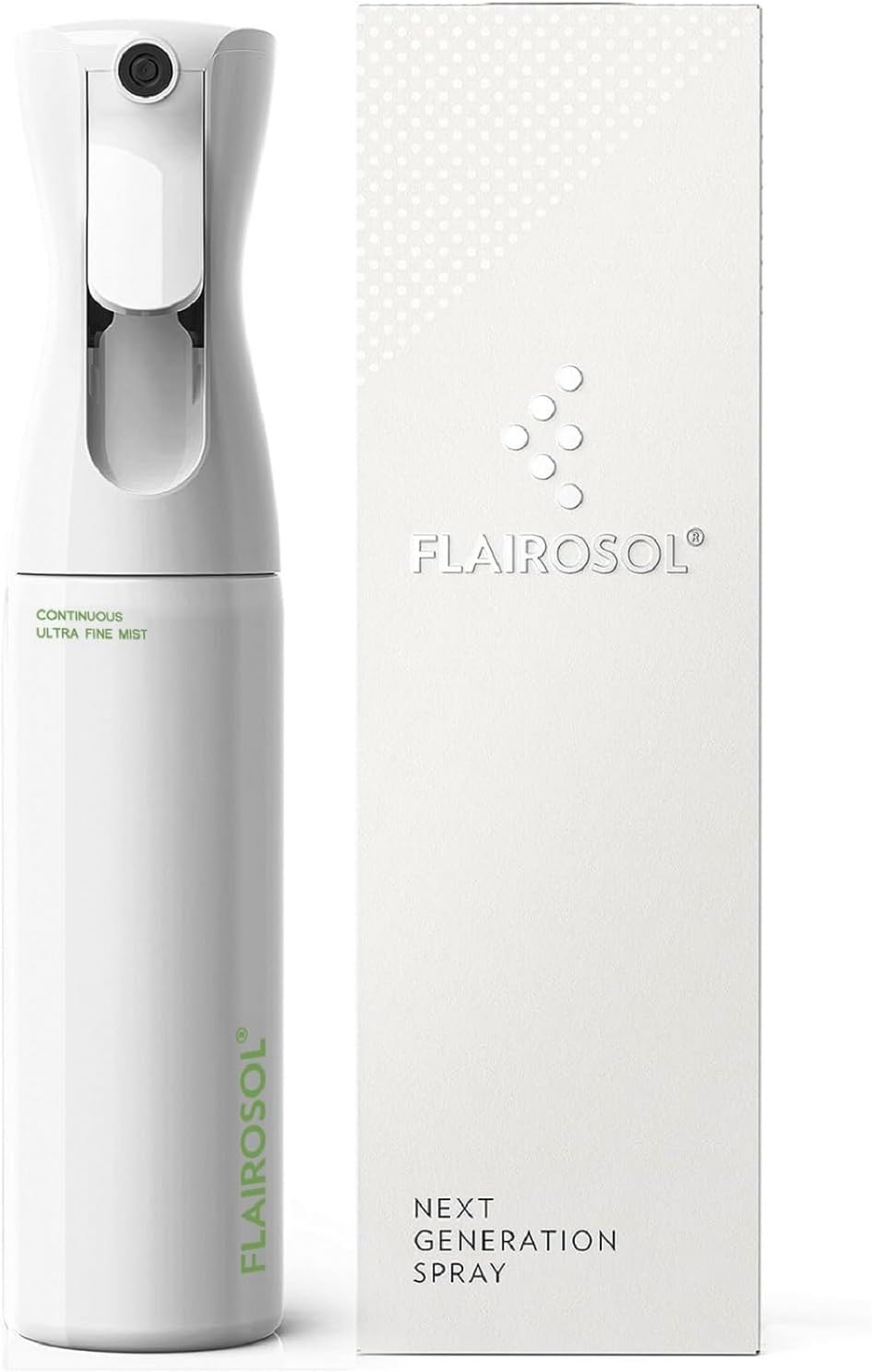 FLAIROSOL - The Original, Plant Mister Spray Bottle for Indoor and Gardens, Continuous Water Mist Sprayer for Plants, Flowers, Cleaning,10.1oz (White Bottle - Green Print)